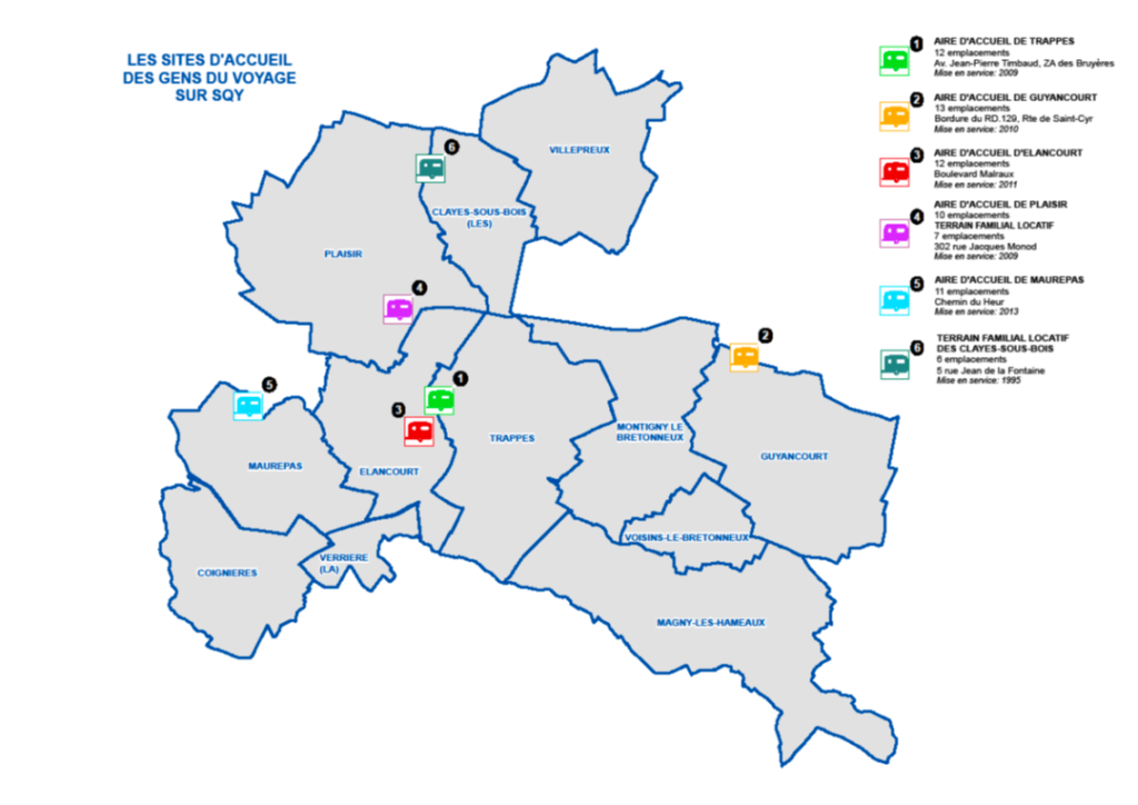 carte des aires d'accueil des gens du voyage SQY